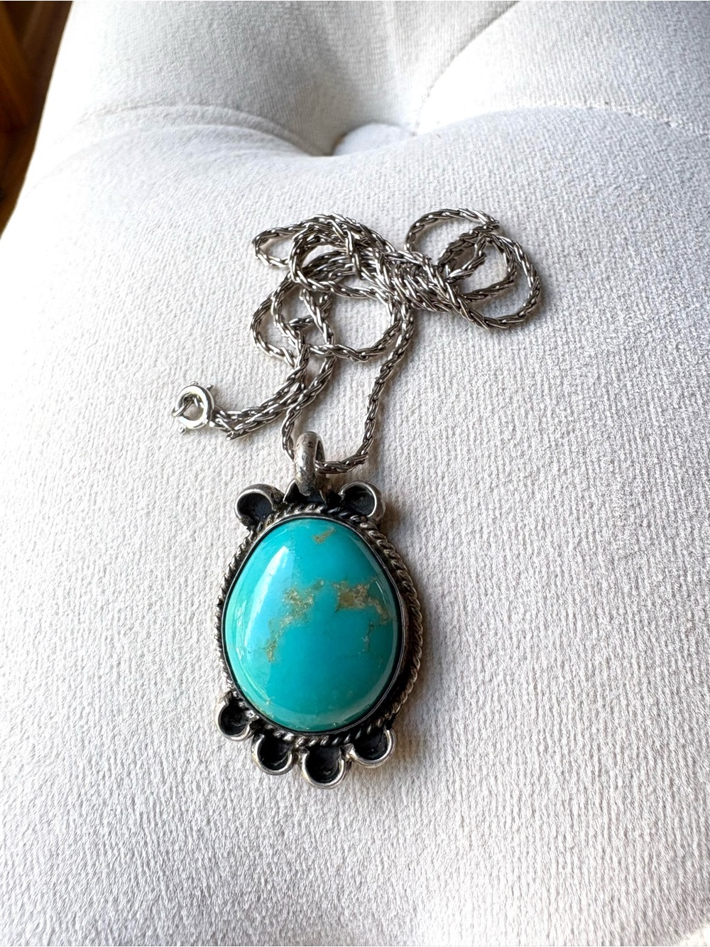Vintage Sterling Silver Turquoise Pendant Necklace